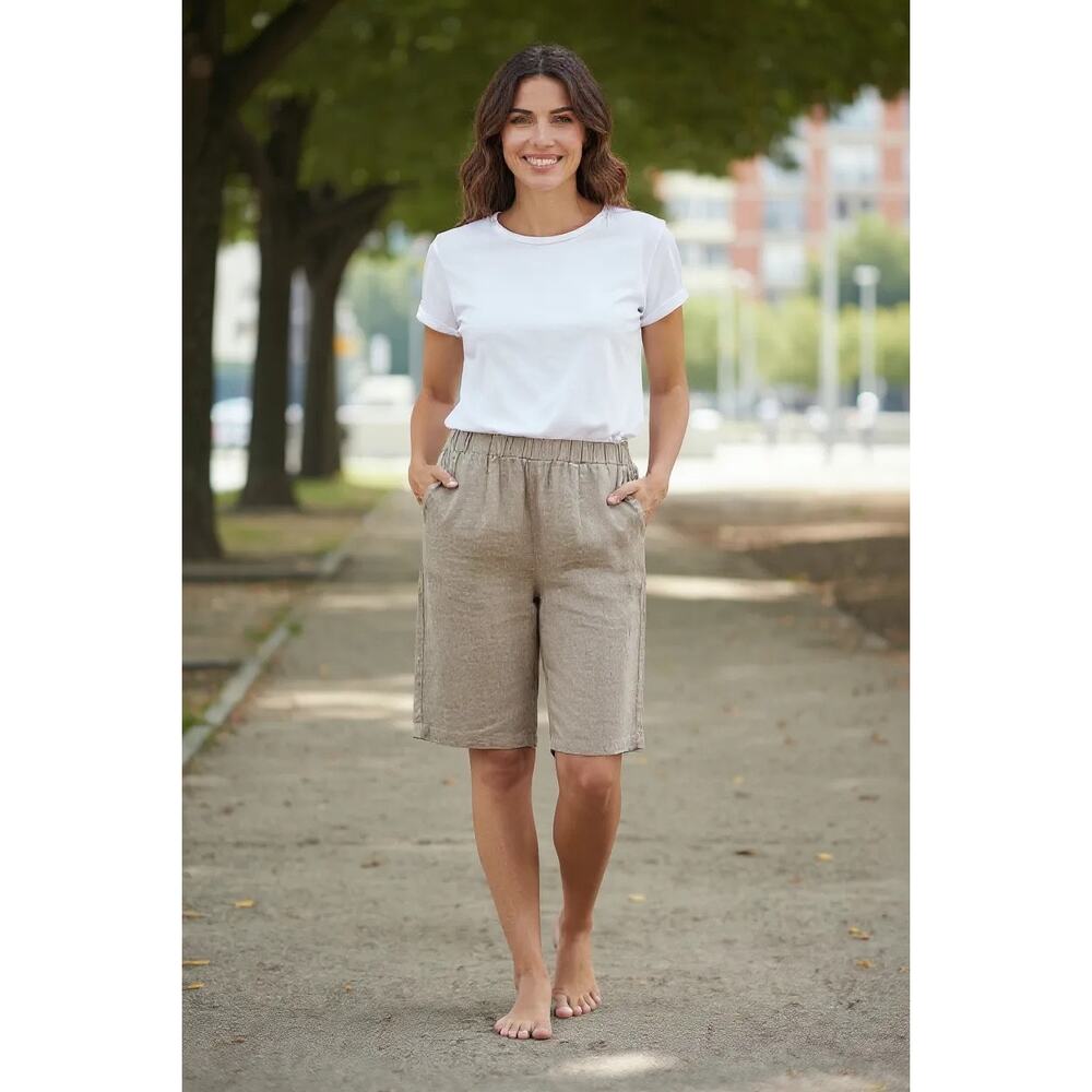 Pure Jill Linen Trapunto Cropped Pull On Pants Light Sable Womens Size Large P